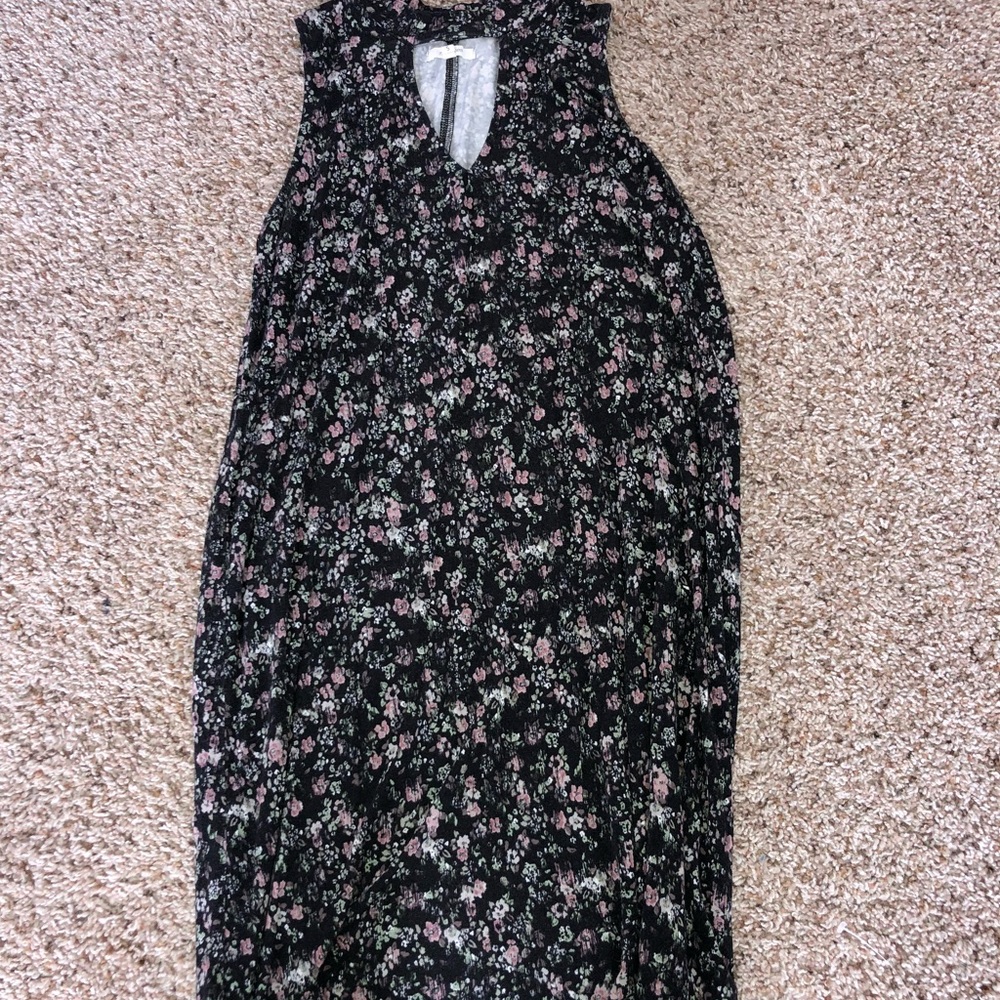 flowy floral dress, neck cut out